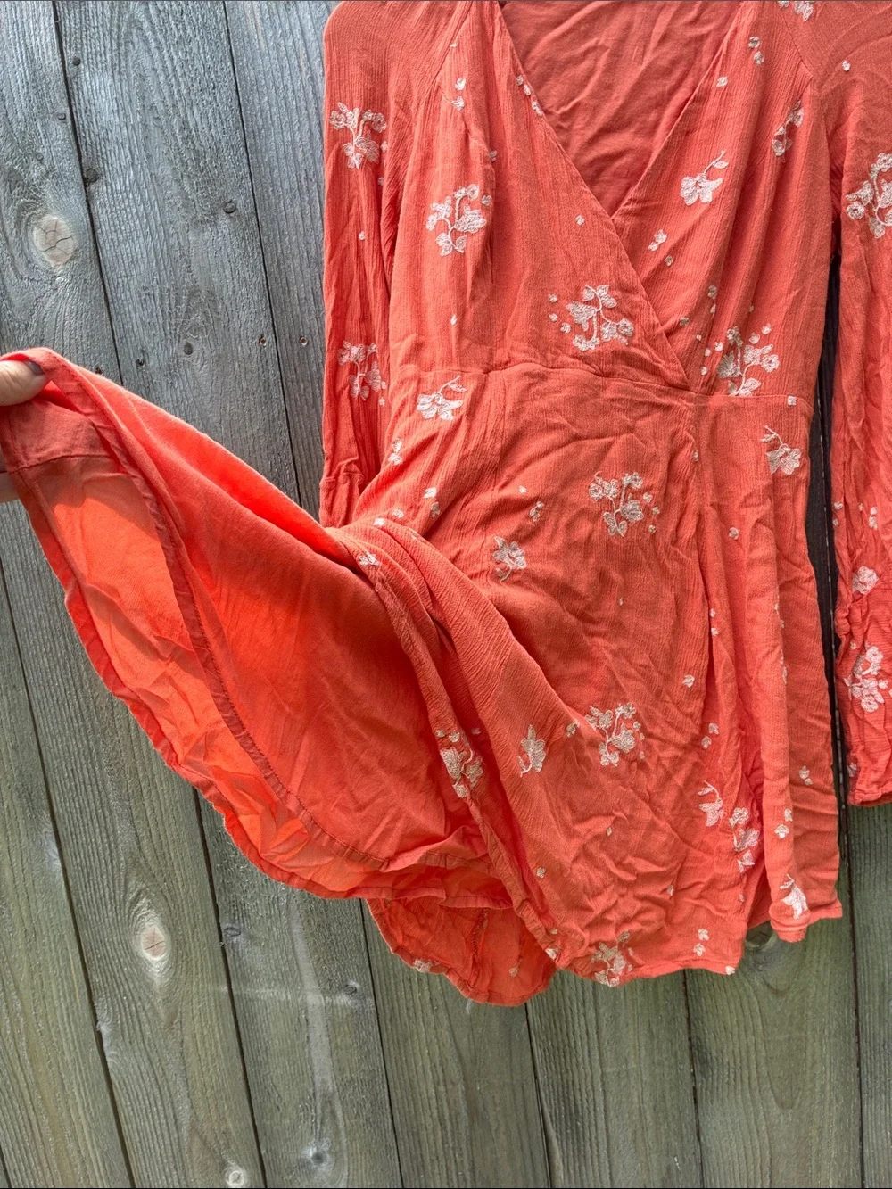 Free People Jasmine Embroidered Mini Dress-Tunic- Papaya Combo